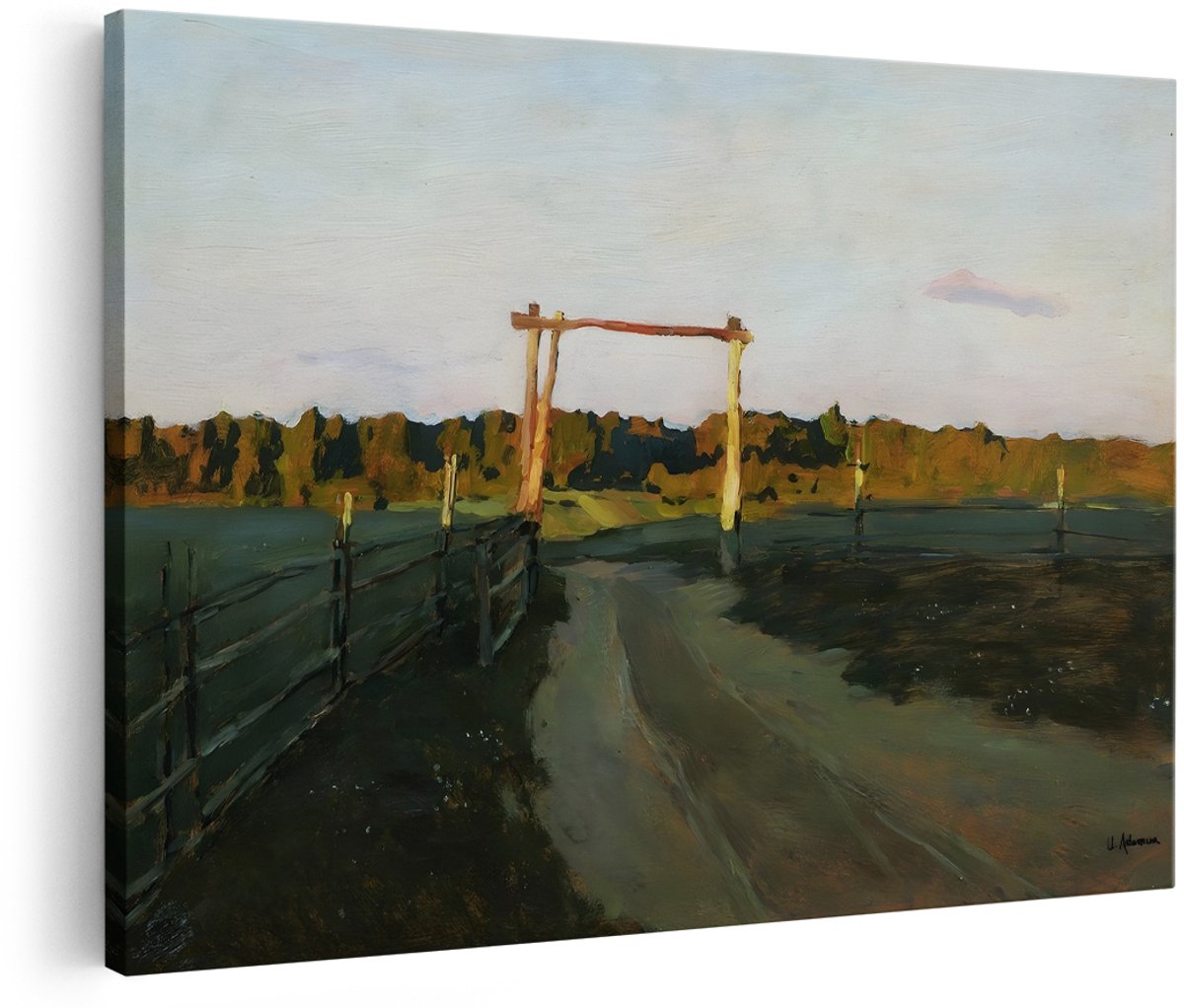 Artaza Canvas Schilderij Landschap - 180x120 cm - Groot - Wanddecoratie Landelijk - Muurdecoratie Zonsondergang - Decoratie Houten Poort - Schilderijen Op Canvas