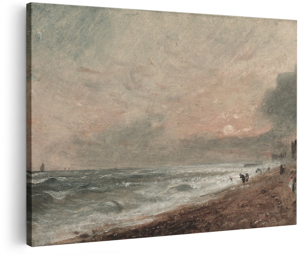 Artaza Canvas Schilderij Strand Zee - 180x120 cm - Groot - Wanddecoratie Zonsondergang - Muurdecoratie Landschap - Decoratie Kustlijn Golven