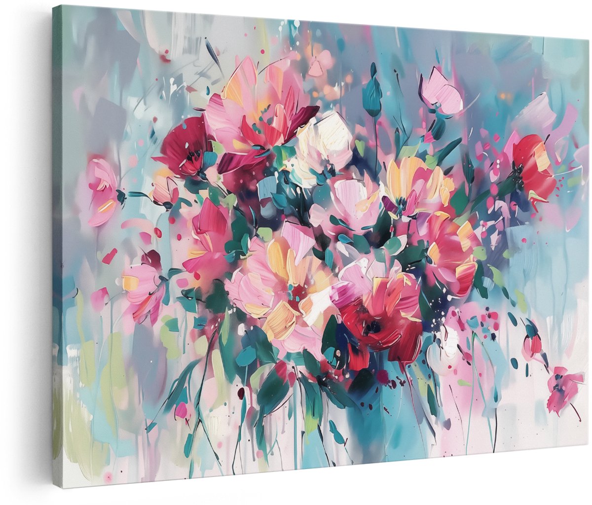 Artaza Canvas Schilderij Kunstwerk van Bloemen in een Vaas - Bloemen - 180x120 cm - Groot - Wanddecoratie Woonkamer - Schilderijen - Muurdecoratie