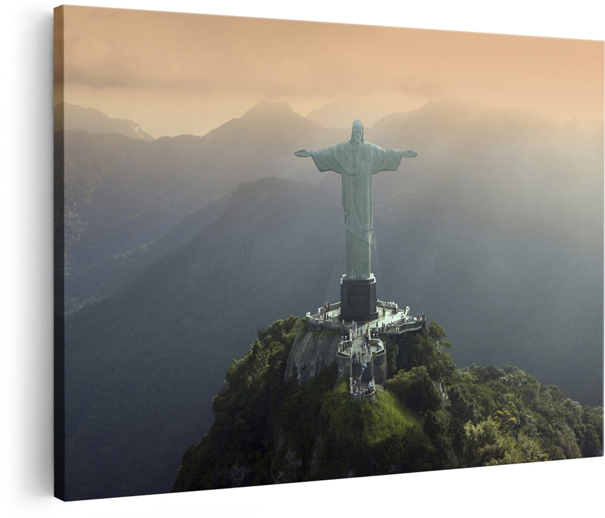 Artaza Canvas Schilderij Christus de Verlosser in Rio de Janeiro - 180x120 cm - Groot - Foto Op Canvas - Wanddecoratie Woonkamer