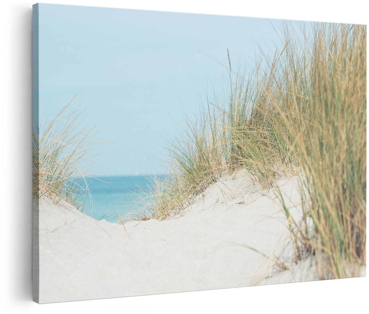 Artaza Canvas Schilderij Duinplanten met Zand en Zee - Duinen - 180x120 cm - Groot - Foto Op Canvas - Wanddecoratie Woonkamer