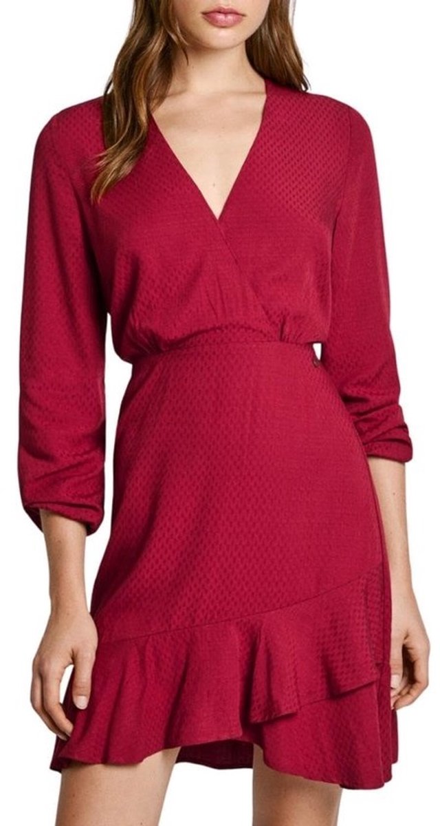 Korte Jurk met V-hals en Ruches Detail voor Dames