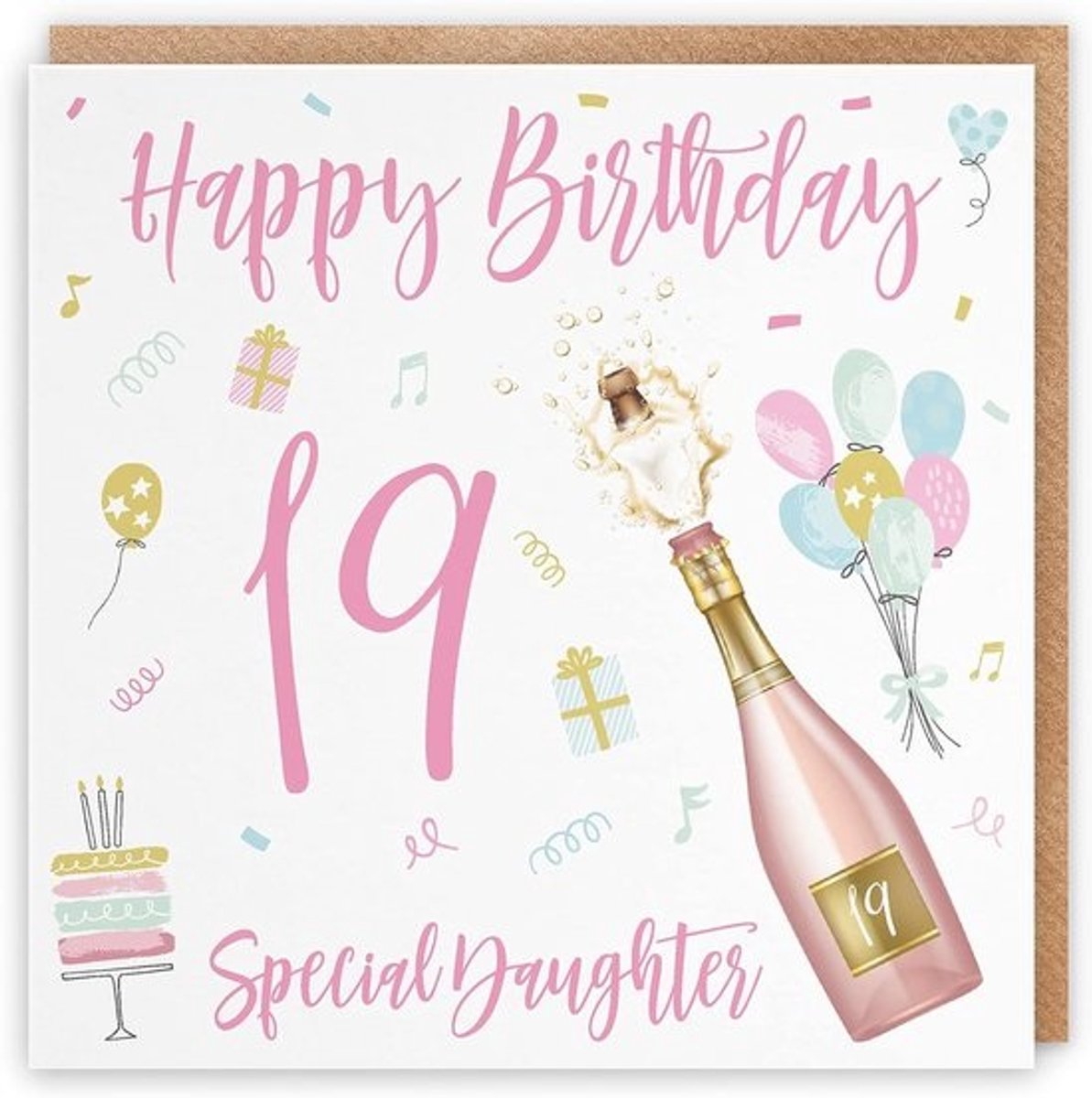 19e Verjaardagskaart voor Dochter - Champagne Collectie - Groot Vierkant Formaat