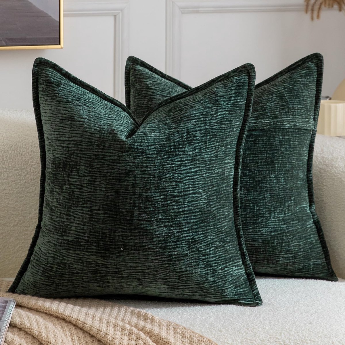 MADIZZ Set van 2 sierkussenhoezen van zachte chenille, effen textuur, geschikt voor bank, sofa, slaapkamer en - ShopVlot