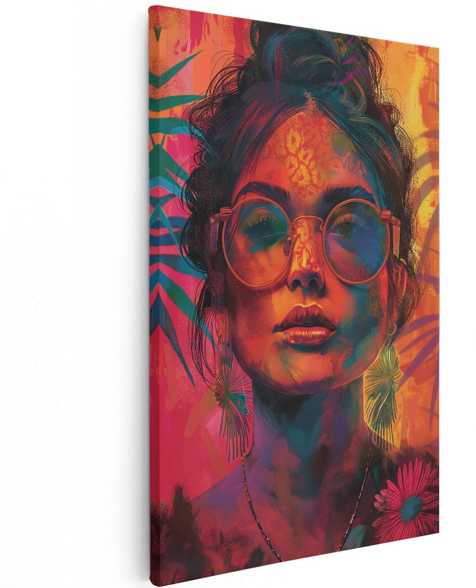 Artaza Canvas Schilderij Vrouw - 120x180 cm - Groot - Wanddecoratie Boho - Muurdecoratie Kleurrijk - Pop Art Schilderijen Op Canvas
