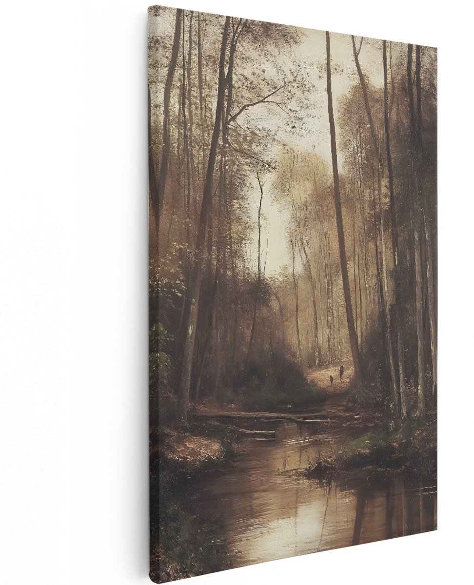 Artaza Canvas Schilderij Bos - 120x180 cm - Groot - Wanddecoratie Landschap - Muurdecoratie Vintage - Decoratie Natuur Beek
