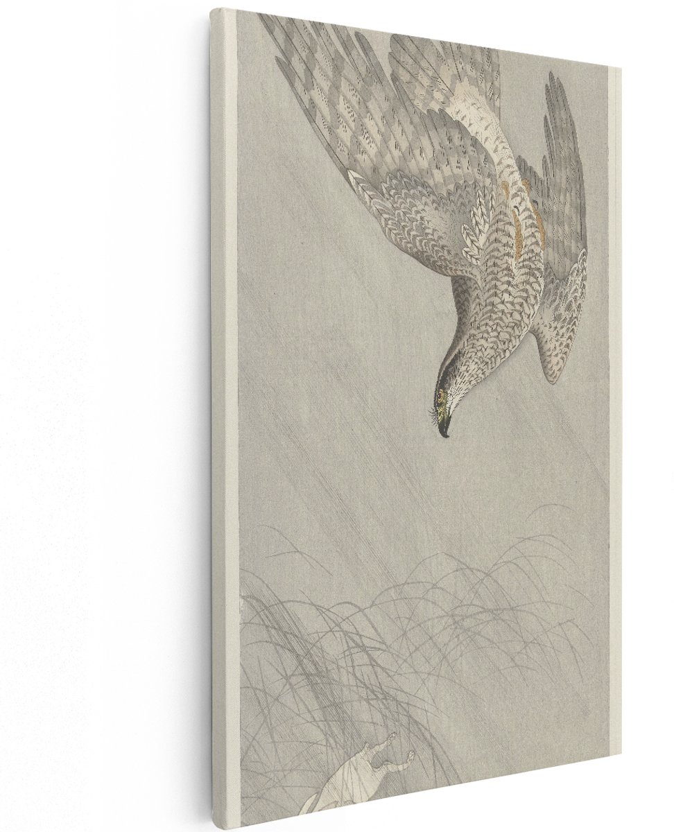 Artaza Canvas Schilderij Havik - 120x180 cm - Groot - Wanddecoratie Vogels - Muurdecoratie Japanse Prent - Vintage Schilderij Dieren