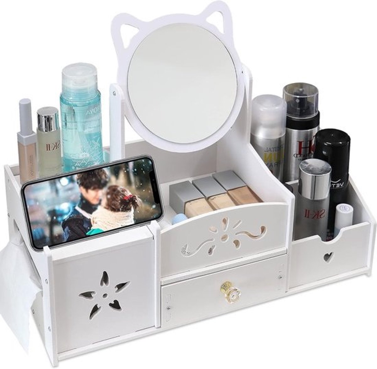 Cosmetica Organizer - Make-up Tafel Organizer - Bureau Opruimen - Met Draaibaar Spiegel - 40 x 20 x 14 cm