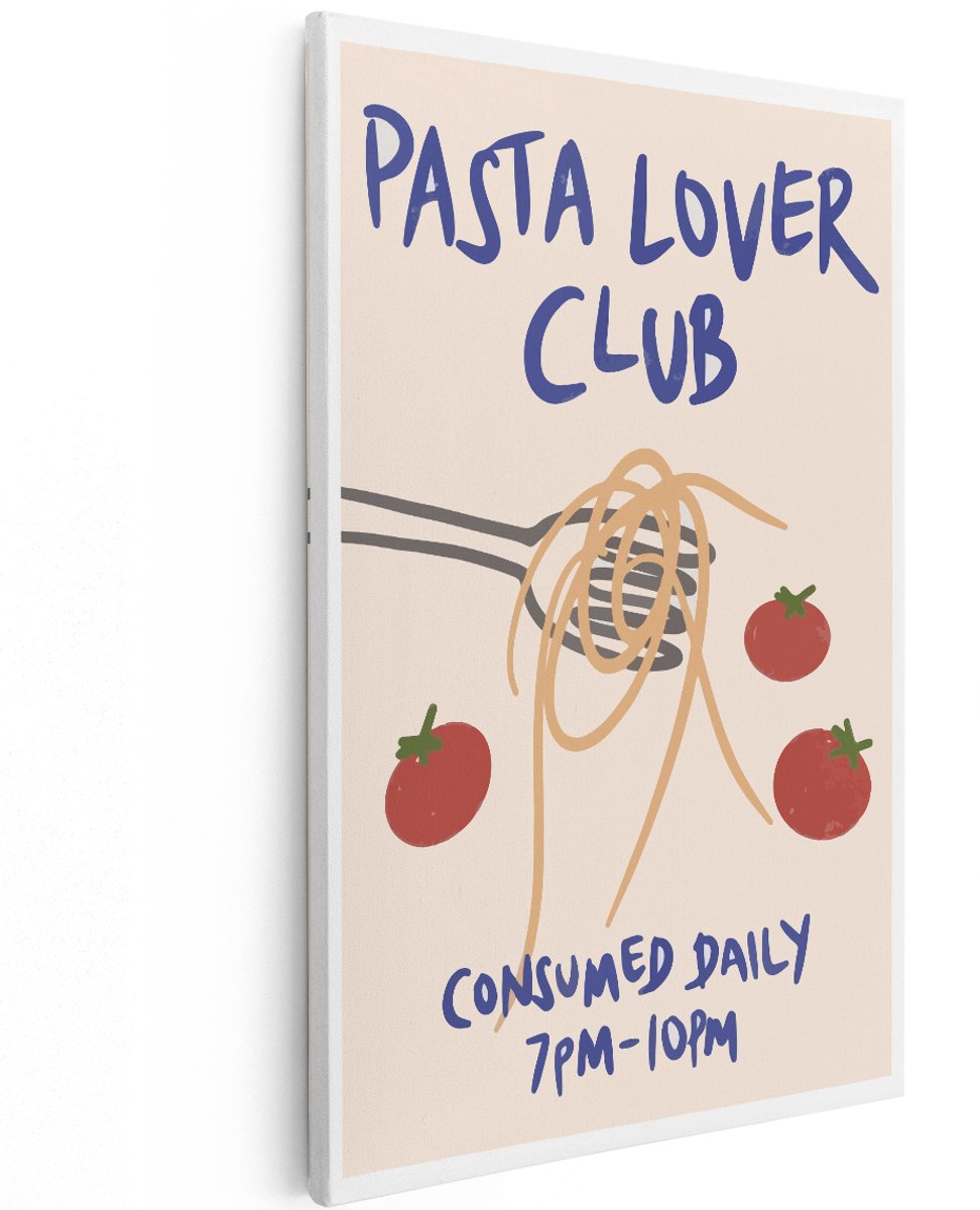 Artaza Canvas Schilderij Pasta Lover Club - 120x180 cm - Groot - Wanddecoratie Keuken - Muurdecoratie Spaghetti - Schilderij Met Tekst Tomaten