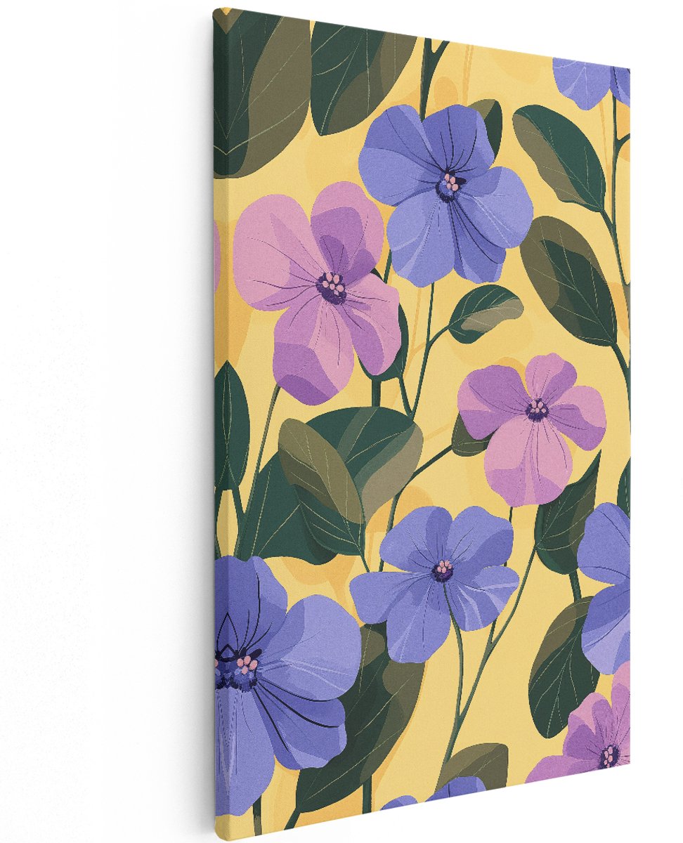 Artaza Canvas Schilderij Bloemen - 120x180 cm - Groot - Wanddecoratie Paarse Bloemen - Muurdecoratie Woonkamer - Decoratie Botanisch Geel