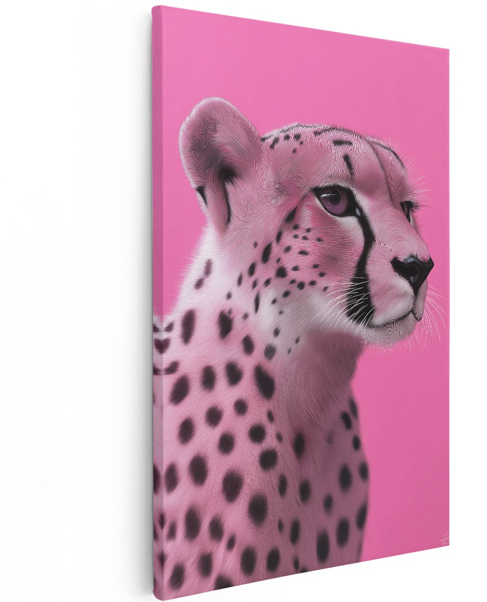 Artaza Canvas Schilderij Cheetah - 120x180 cm - Groot - Wanddecoratie Dieren - Muurdecoratie Roze - Decoratie Dierenkop - Schilderijen Op Canvas