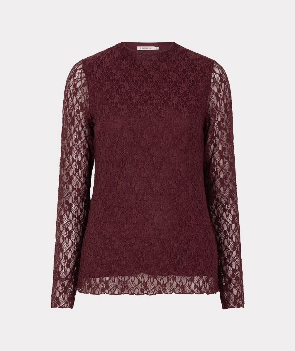 EsQualo T-shirt Top L Slve Lace F26 30504 Merlot Dames Maat - L