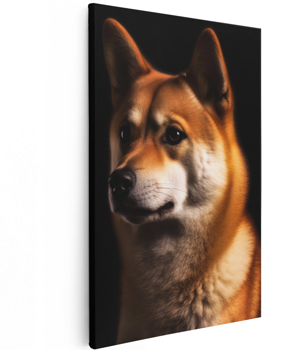 Artaza Canvas Schilderij Shiba Inu Hond - 120x180 cm - Groot - Wanddecoratie Dieren - Muurdecoratie Hond - Decoratie Japan - Schilderijen Op Canvas