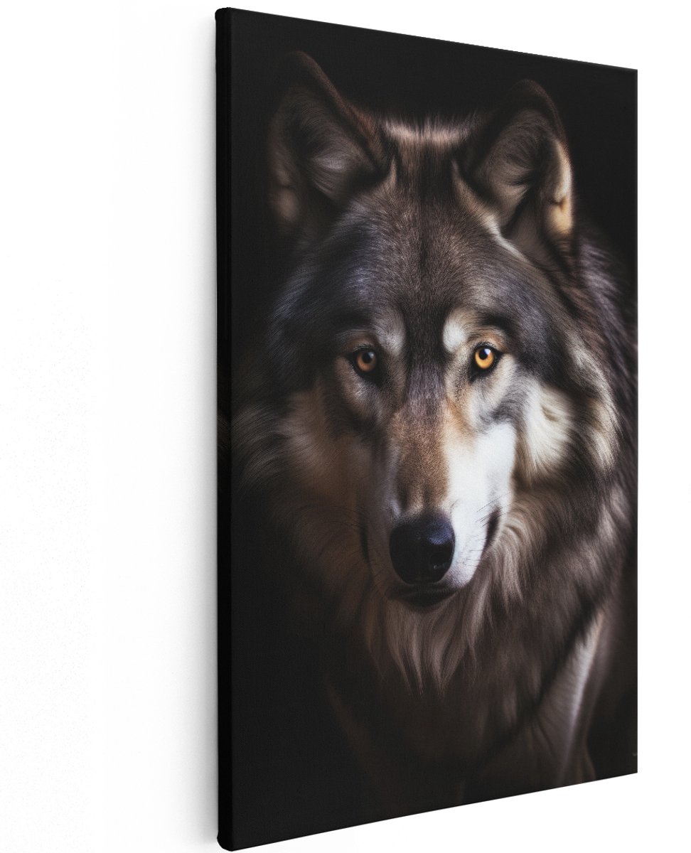Artaza Canvas Schilderij Wolf - 120x180 cm - Groot - Wanddecoratie Dieren - Muurdecoratie Dierenkop - Decoratie Natuur - Zwart