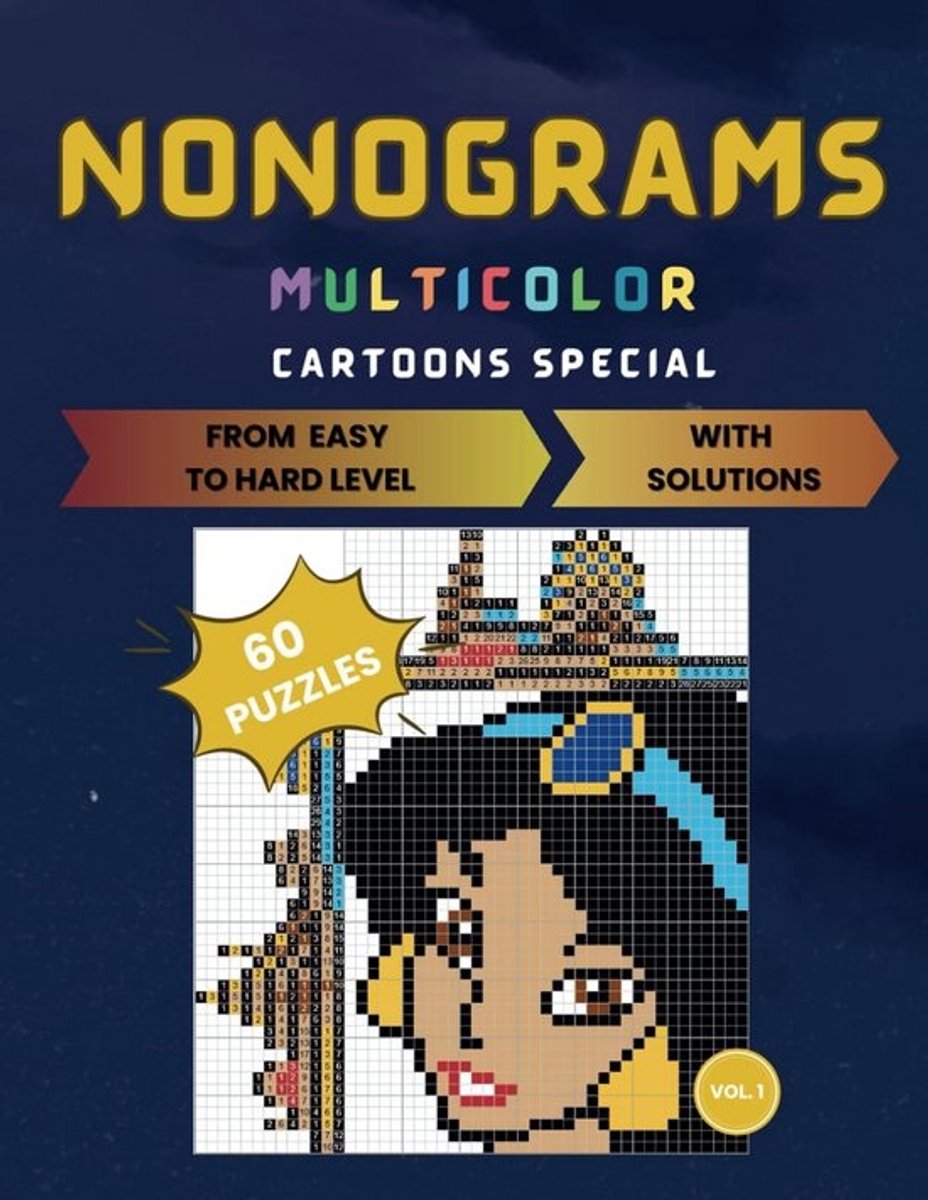 60 Gekleurde Nonogrammen Puzzelboek met Cartoons - Picross / Griddlers