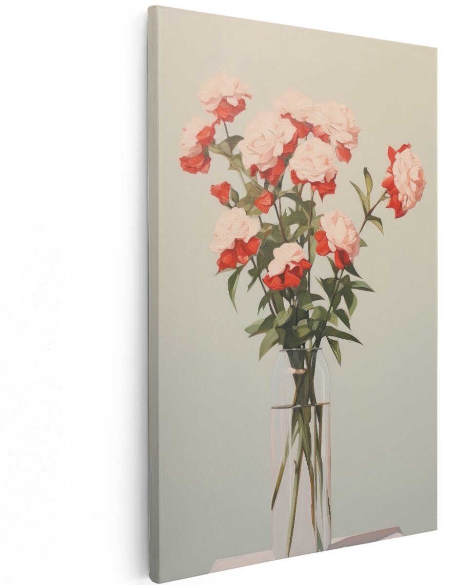 Artaza Canvas Schilderij Rozen Boeket - 120x180 cm - Groot - Wanddecoratie Bloemen - Muurdecoratie Stilleven - Decoratie Glazen Vaas - Roze