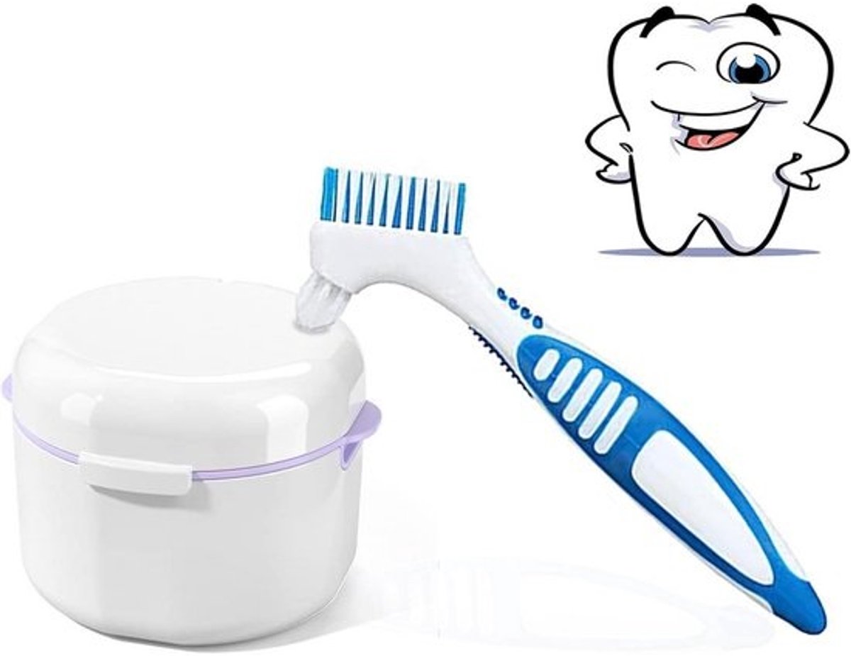 Opbergdoos voor Kunstgebit met Zeef en Receptenborstel - Hygiënisch Bewaren