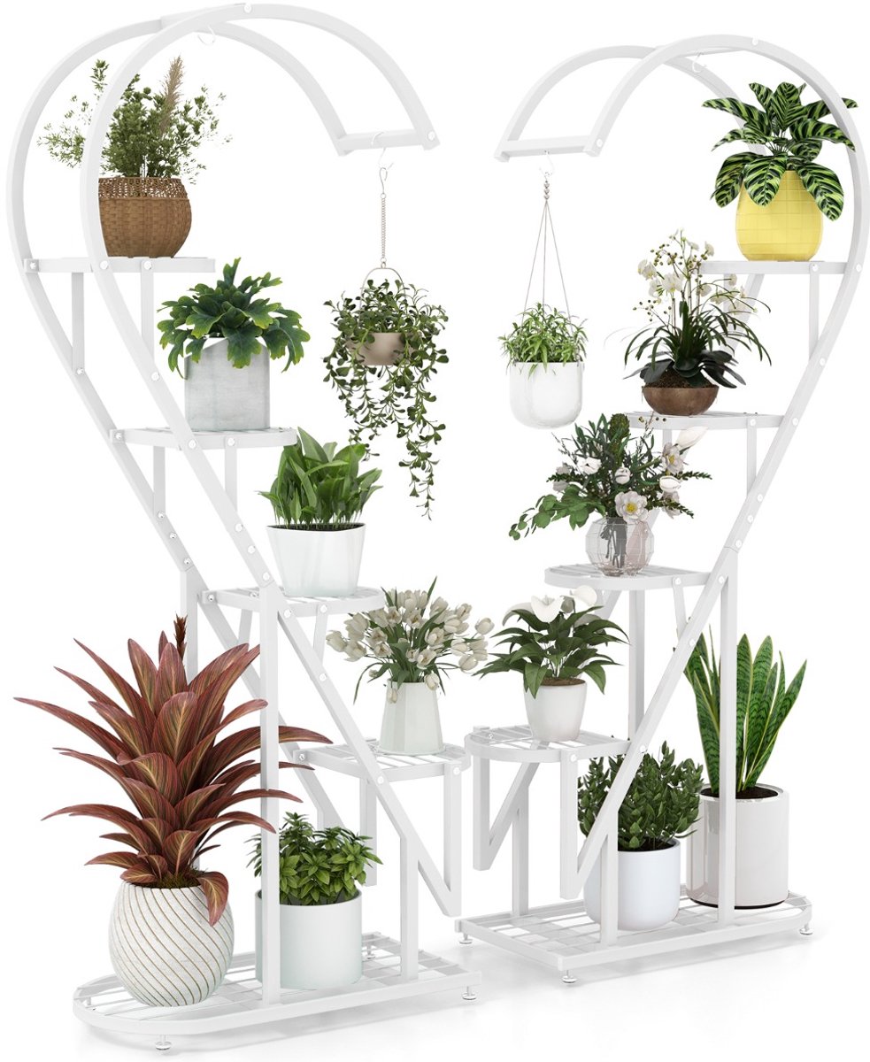 SureDeal® - Plantenrek - Vakkenkast - Hart - Binnen en Buiten - Set-van-2 - 71x30,5x148 cm - Wit - Tuin - Huiskamer - Woonkamer - Dressoir