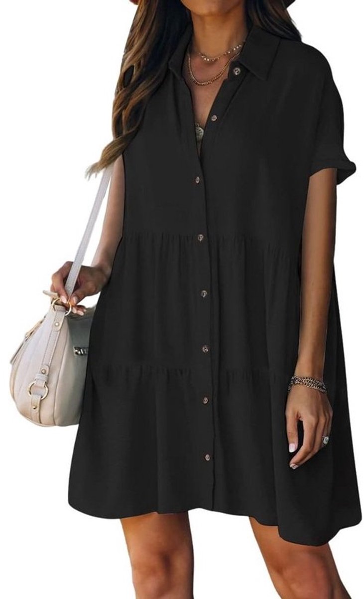 Dames Strandjurk Cover-up met Knopen en Revers Hals Casual Zomer Jurk