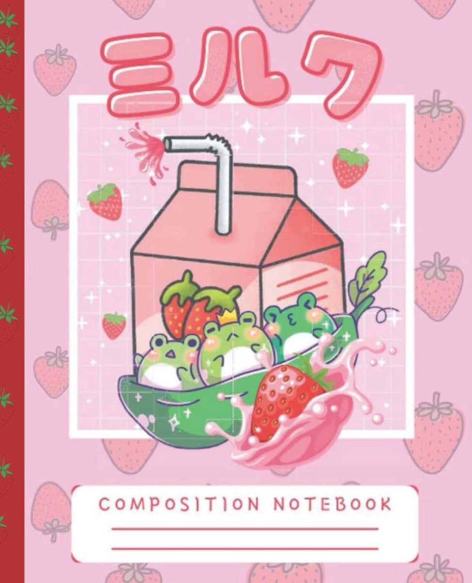 Composition Book: Kawaii Strawberry Milk Frog - College Ruled Lined Notebook - ShopVlot