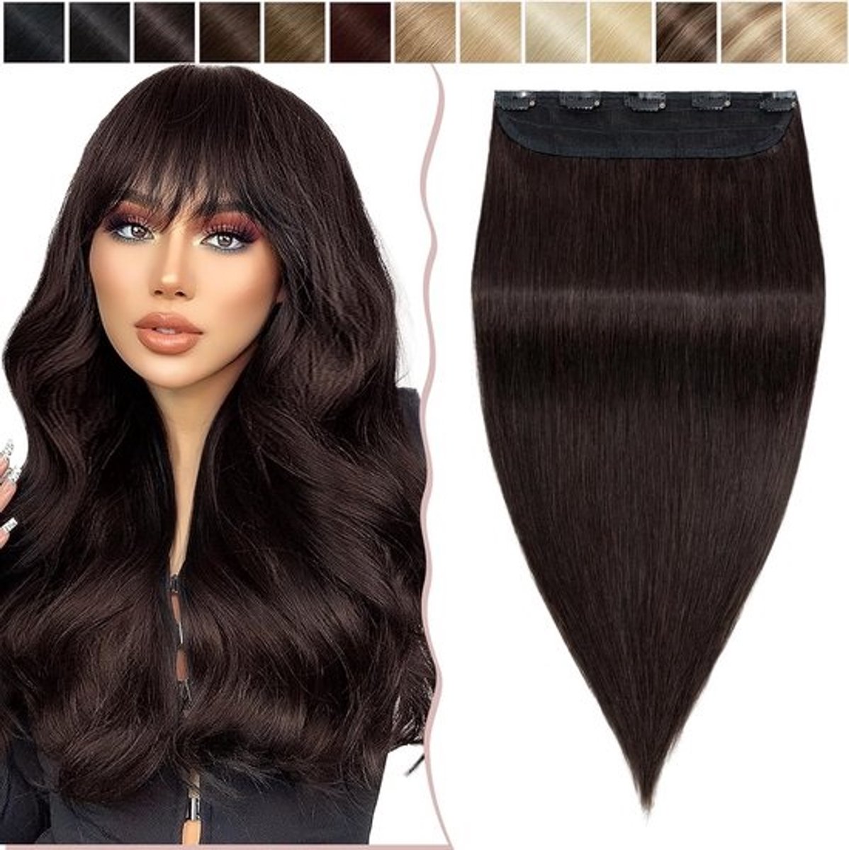Echte Haar Clip-In Extensions 1-Delig voor Direct Volume en Lengte - Donkerbruin