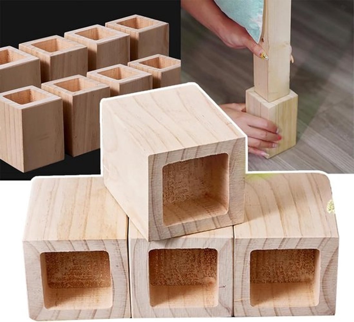 Set van 4 Houten Meubelverhogers Zwaar, Bankpoten en Tafelverhogers 10cm