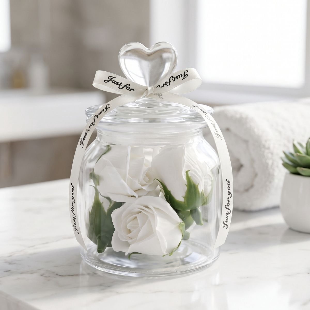 Luxe Glazen Voorraadpot met Rozen Zeepjes giftset - Wellness Cadeau - Kerstcadeau zeep - Moederdag - Valentijnsdag