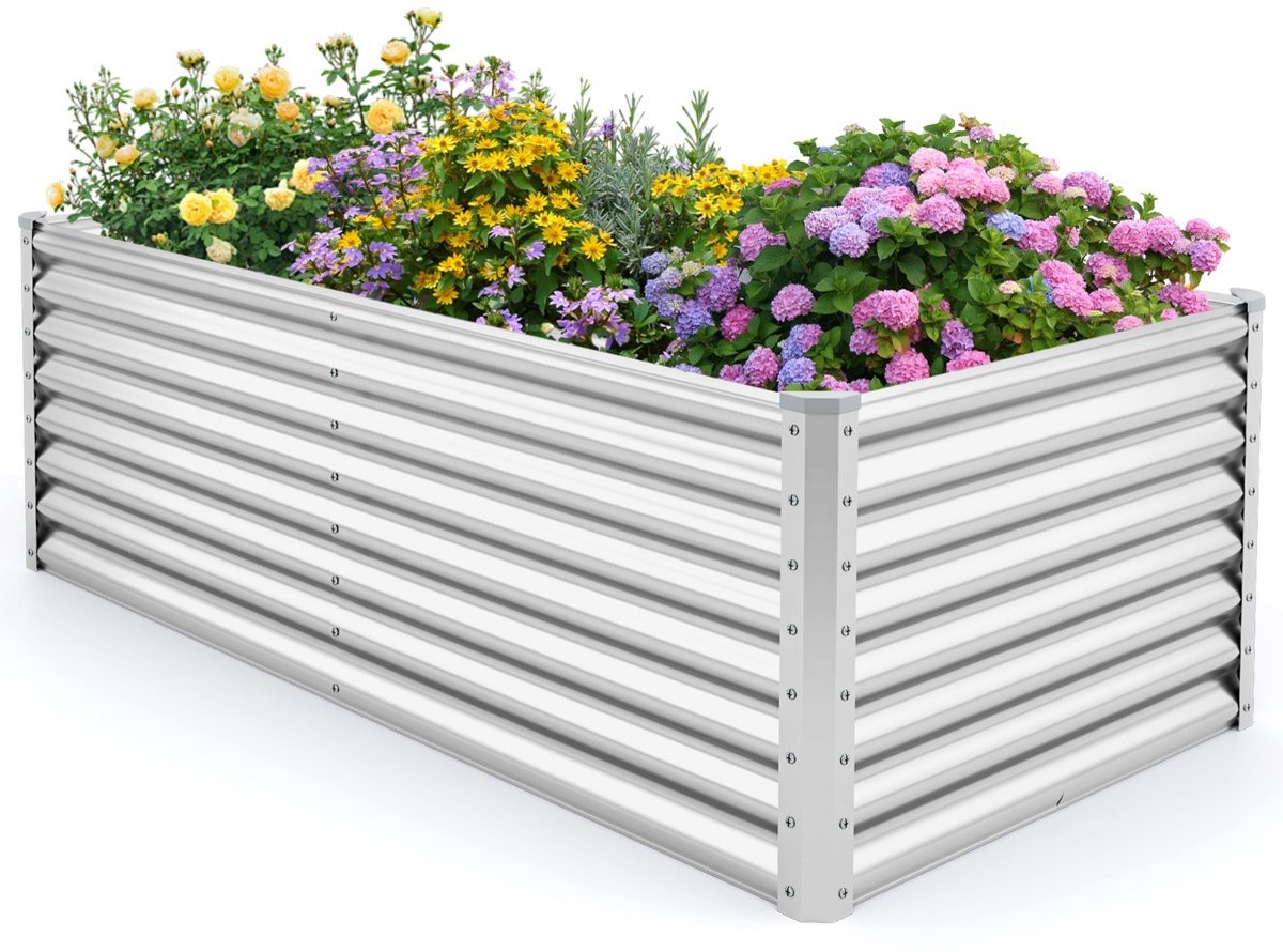 SureDeal® - Plantenbak - Verhoogd Bed Metalen - Tuin Rechthoekig Koud - Versterkte Spijlen - Open Bodem Zilver - 180x95x60 cm - Zilver