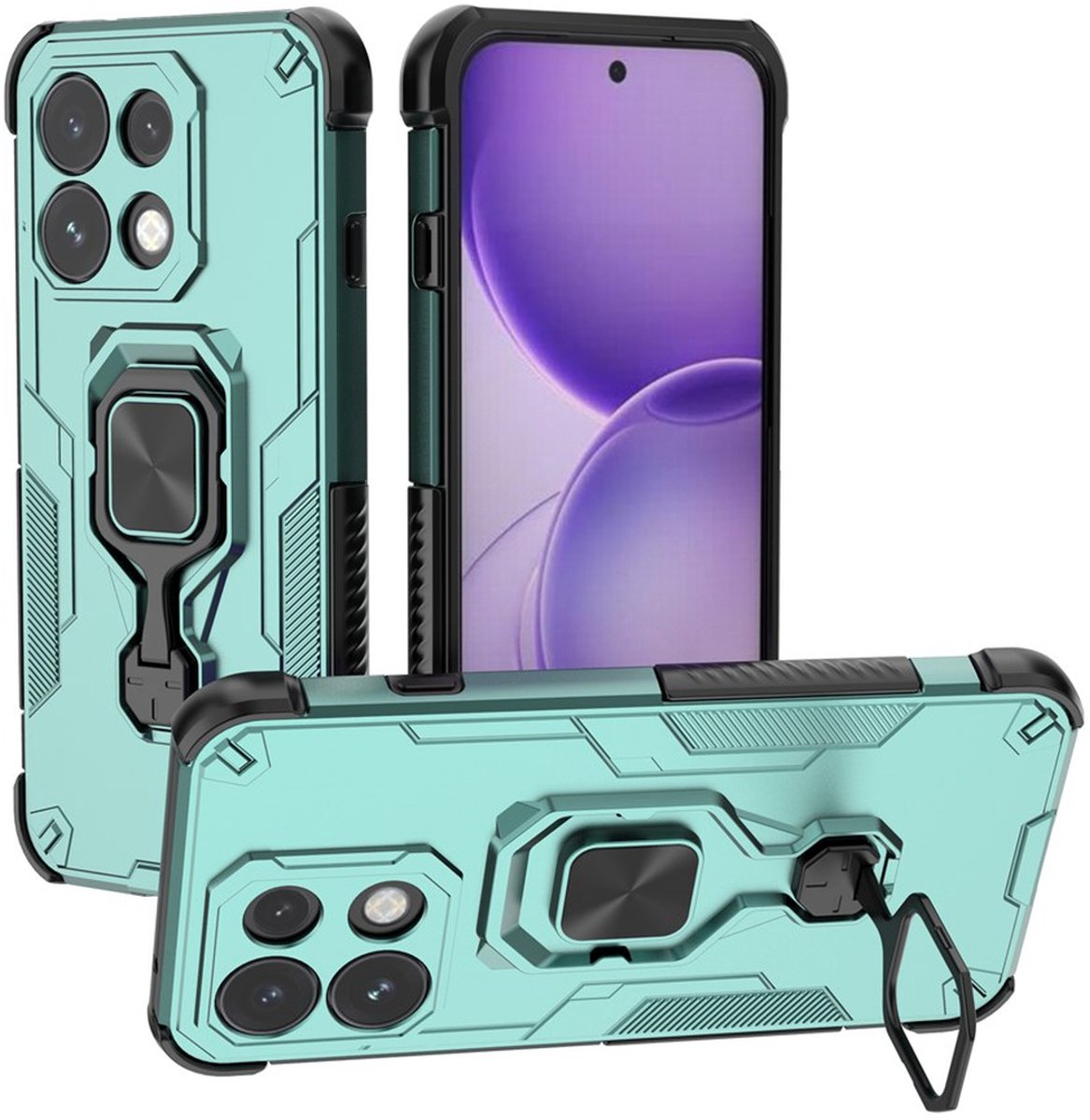 MobyDefend Hoesje - Geschikt voor Oppo Reno16 Pro - Dubbelgelaagde Pantsercase Met Standaard - Turquoise