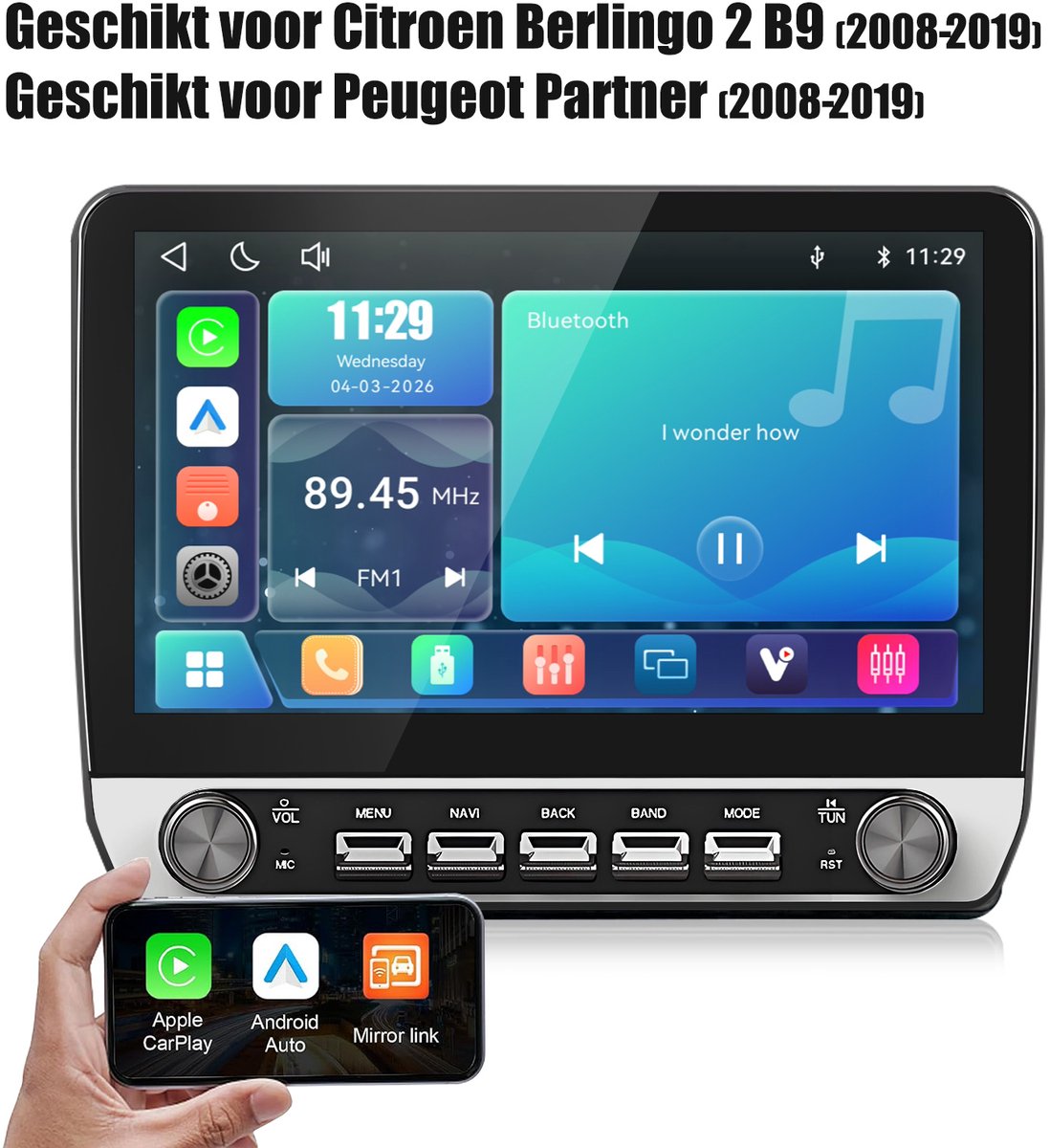 Junsun lINUX Systeem Autoradio Geschikt voor Peugeot Partner Citroen Berlingo - Draadloos Carplay & Andriod Auto - 10.1 Inch HD TouchScreen - Bluetooth - Navigatie - WiFi - FM - RDS- Airplay