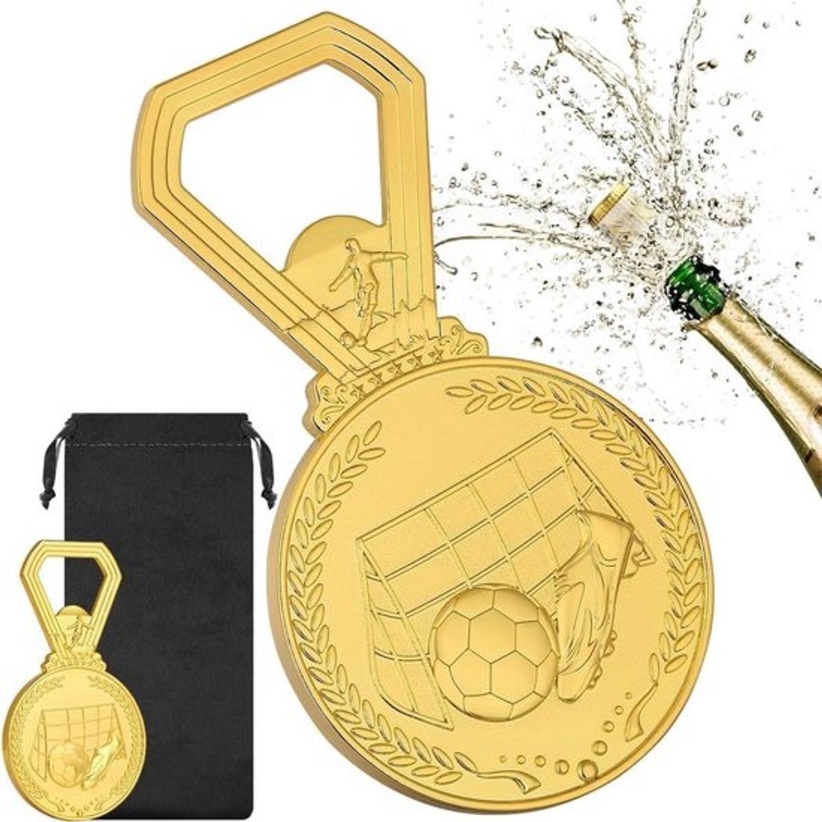 Voetbal Medaille Flesopener - Bieropener Medaille - Drankjes Openen - Voetbal Medaille Design - N.v.t. - Goud