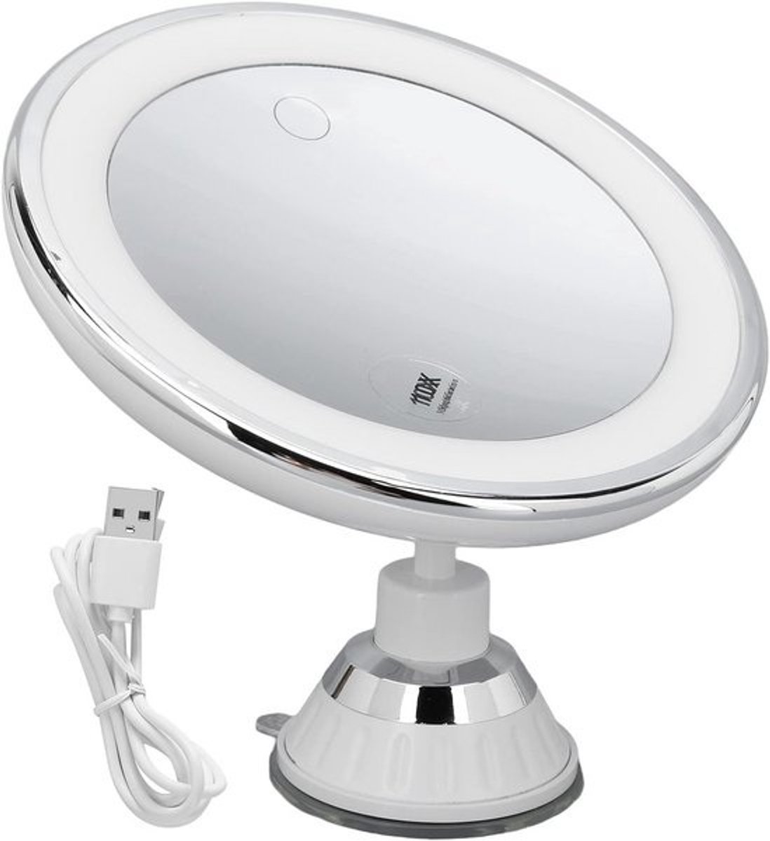 Vergrotende Make-upspiegel 10x met Oplaadbaar LED Licht en Zuignap