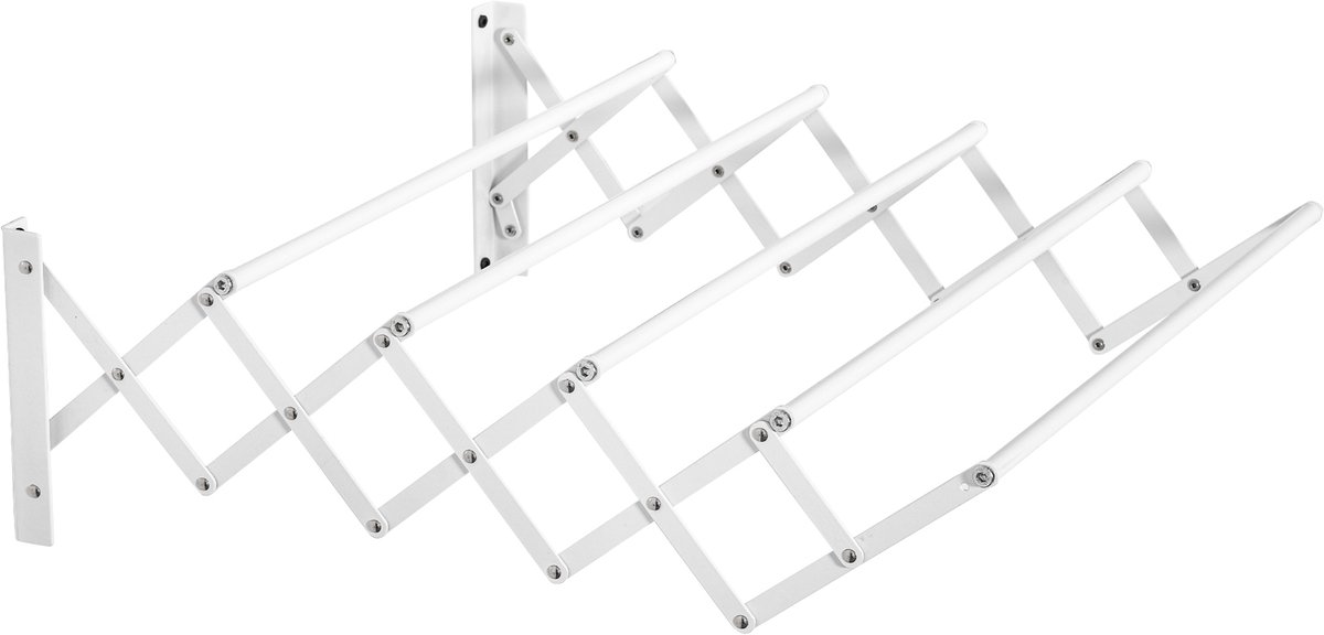 Uitschuifbaar wanddroogrek van 63,5 cm, metalen droogrek met 5 stangen voor binnen- en buitengebruik, badkamer, balkon, draagvermogen 10 kg, 63,5 x 60 x 20 cm, wit