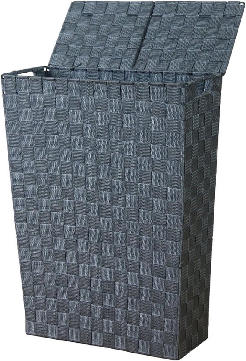 Wasmand - Kledingmand - Ruimte Besparen - Met Deksel - 43x58x21 cm - Grijs