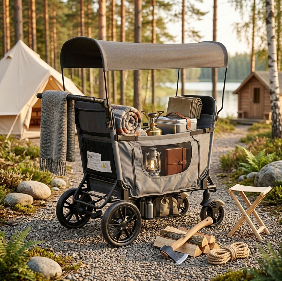 MODFU-Opvouwbare Kinderwagen-2 Kinderen-Donkergrijs-Verstelbare Duwbeugel-Zonnescherm