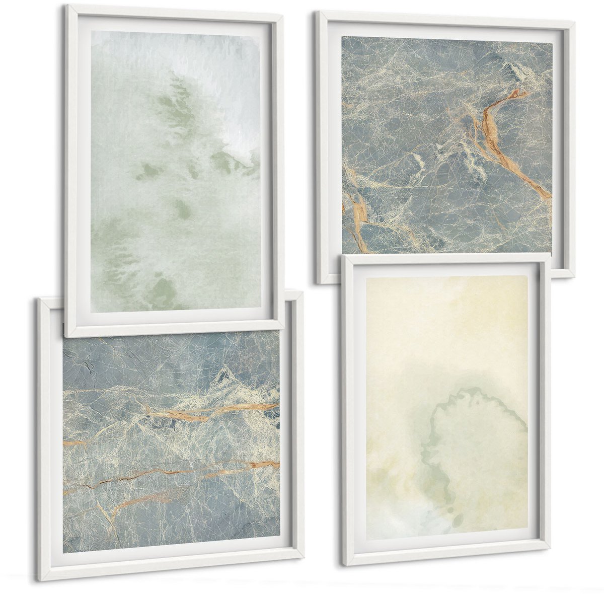 Wallfluent 4-Delige Schilderij Set - Pastel Aquarelverf Op Canvas, Textuurverf - 40 x 40 En 40 x 60 - Wanddecoratie - Moderne Interieurdecoratie - Decoratieve Schilderijen