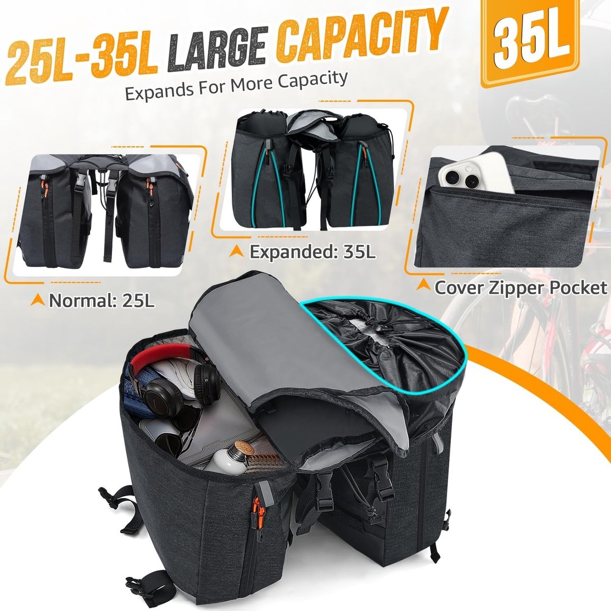 Fietstas - Zwart - 35 liter - Waterdichte Fietstas met Reflecterende Bekleding - Voor Fietsaccessoires