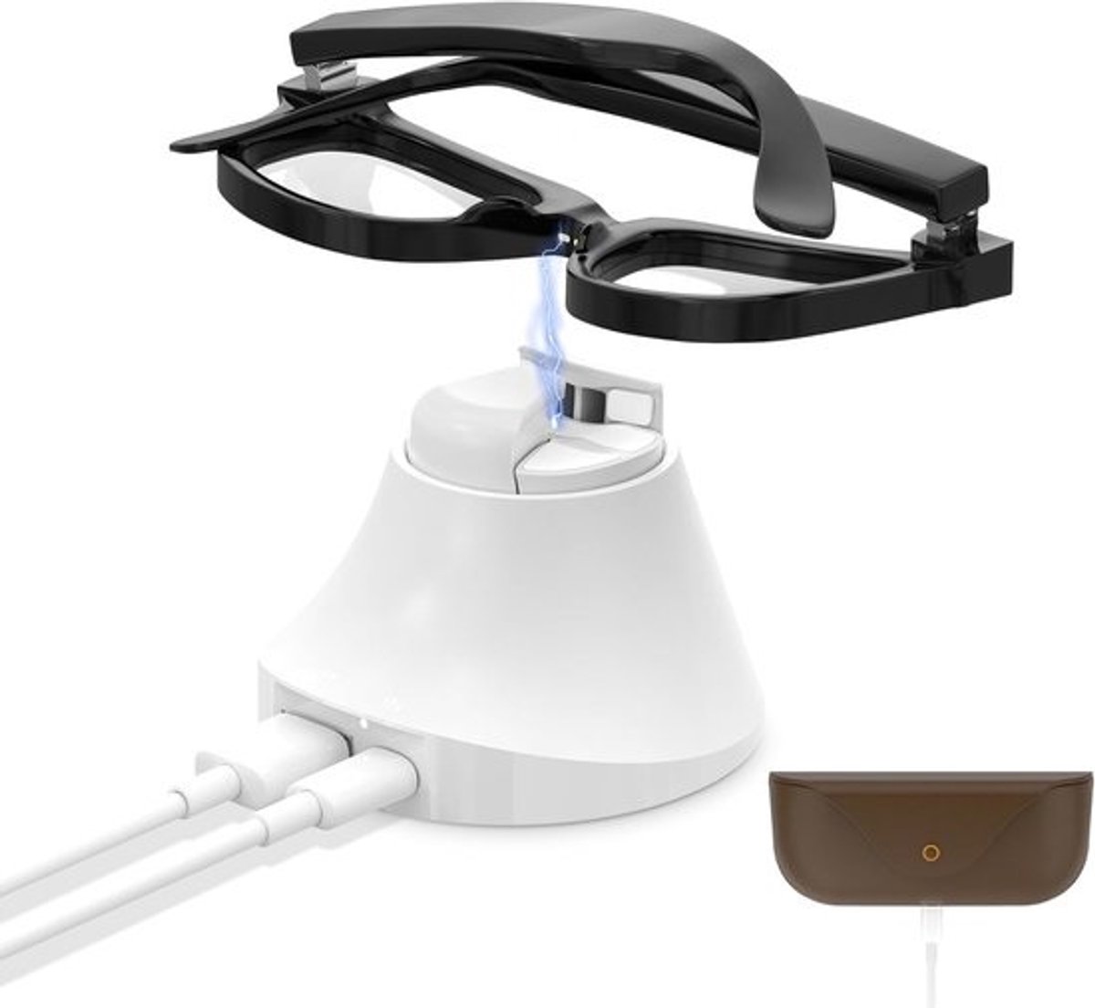 Magnetisch oplaadstation voor slimme brillen met LED-indicator - snellaadstation en brillenkoker (wit)