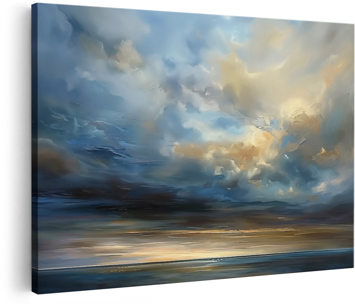 Artaza Canvas Schilderij Kunstwerk van een Bewolkte Hemel boven de Oceaan - 150x100 cm - Groot - Wanddecoratie Woonkamer - Schilderijen - Muurdecoratie