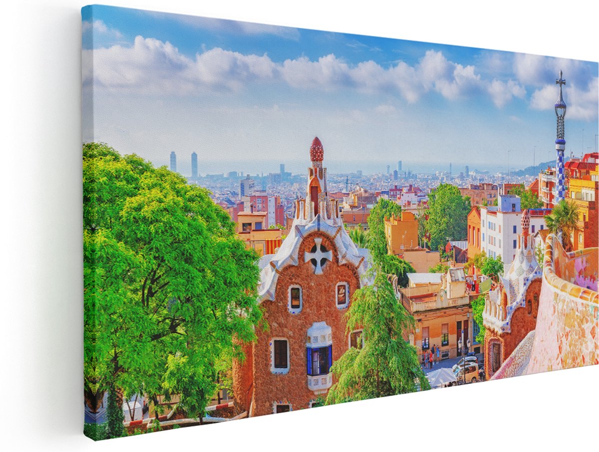 Artaza Canvas Schilderij Park Güell in Barcelona - Kleurrijk - 140x70 cm - Groot - Wanddecoratie Woonkamer - Schilderijen - Muurdecoratie