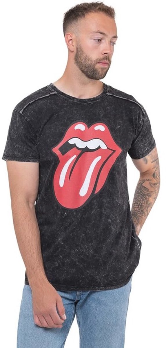 Mannen T-shirt met Klassiek Tong Logo - Zwart - Snow Wash