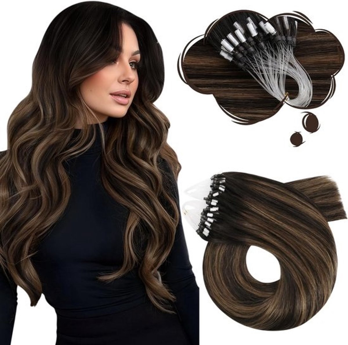Microring Haar Extensions 14 Inch Donkerbruin Tot Bruin - 50 Strengen van Echt Menselijk Haar