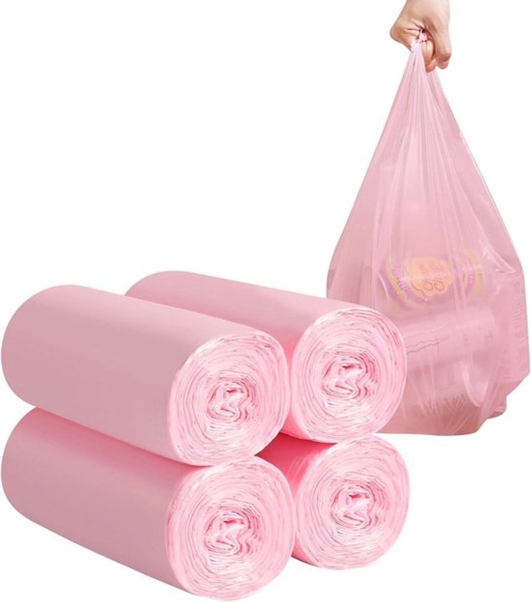Draagbare Vuilniszakken - Prullenbakzakken Afvalzakken - Huishoudelijk Afval - Met Ingebouwde Handgrepen - 2-4 Gallon - Roze