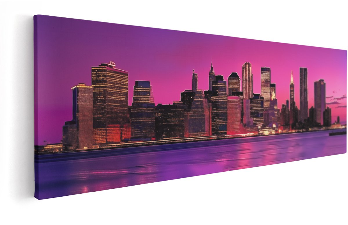 Artaza Canvas Schilderij Skyline van een Stad bij Zonsondergang - 150x50 cm - Groot - Wanddecoratie Woonkamer - Schilderijen - Muurdecoratie