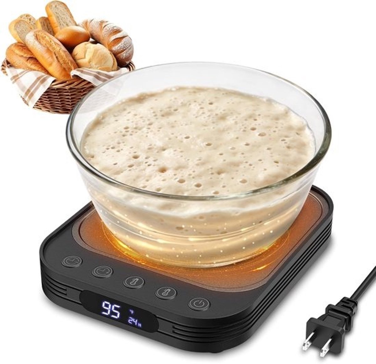Zuurdesem Starter Warmer - Verwarmingsmat Bakken - Constante Temperatuur - Nauwkeurige Controle - 24H Timer - Zwart