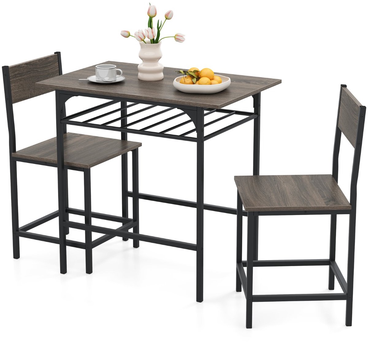 SureDeal® - Eettafel - Eetgroep - 3-delig Rechthoekig Tafel - Stoelset Hout - Metalen Grijs - Grijs