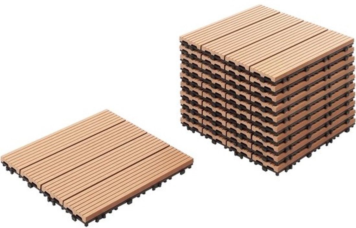 Composiet Terrastegels - Buitenvloer Vlondertegels - Terras Balkon Tuin - Weerbestendig Zelfmontage - 30x30x2 cm - Lichtbruin