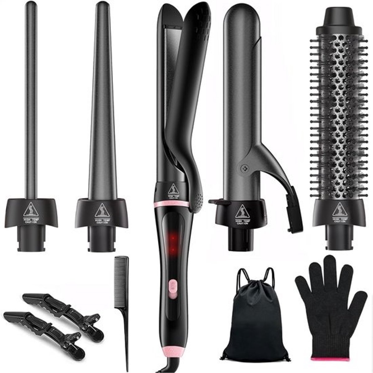 Krultang Set - Haarstyling Tools - Diverse Looks Creëren - Vijf Verwisselbare Opzetstukken - 035 - 125 Inch