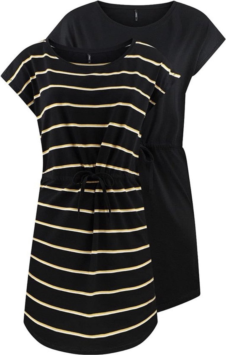 Dames Jurk - Casual Zomerjurk - Dagelijks Gebruik - Dubbel Pack - Lengte 95cm - Gestreept