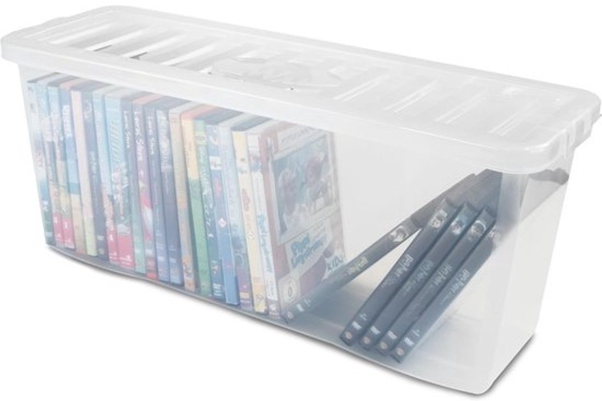 Opbergdozen Set - Kunststof Boxen - DVD's Ordenen - Stapelbaar Ontwerp - 60 x 20 x 25 cm - Transparant